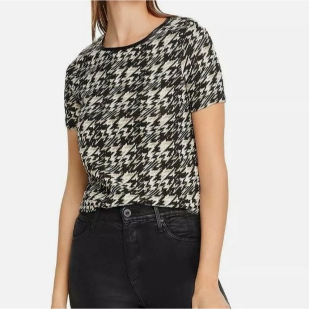 NWT Aqua Metallic Houndstooth Tee shirt blouse Size XS